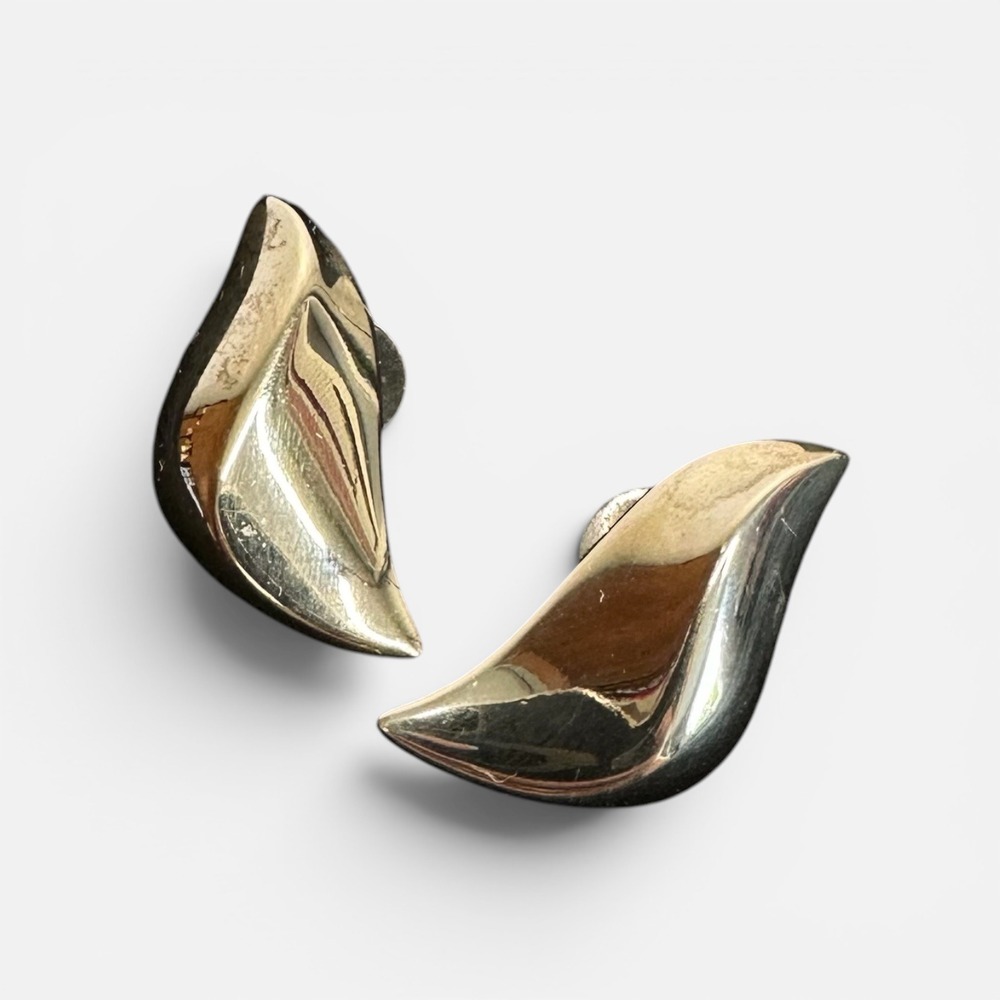 80s/90s Style Silver Tone Wave‎ Earrings Modern Sculptural Posts